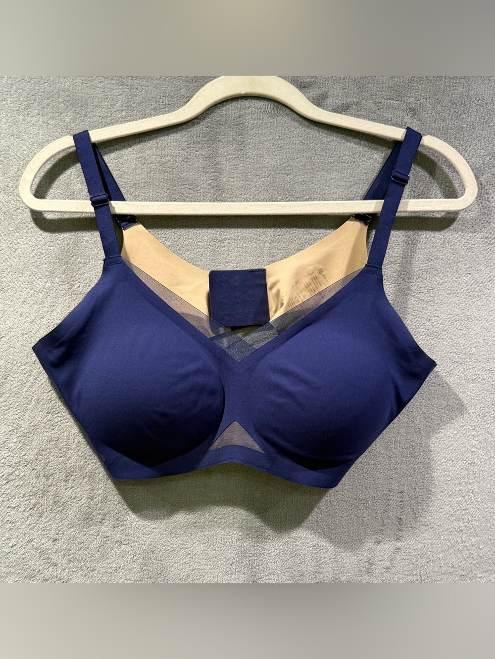 HoneyLove Crossover Bra Lined Wire Free Mesh Trim Womens L Large Blue